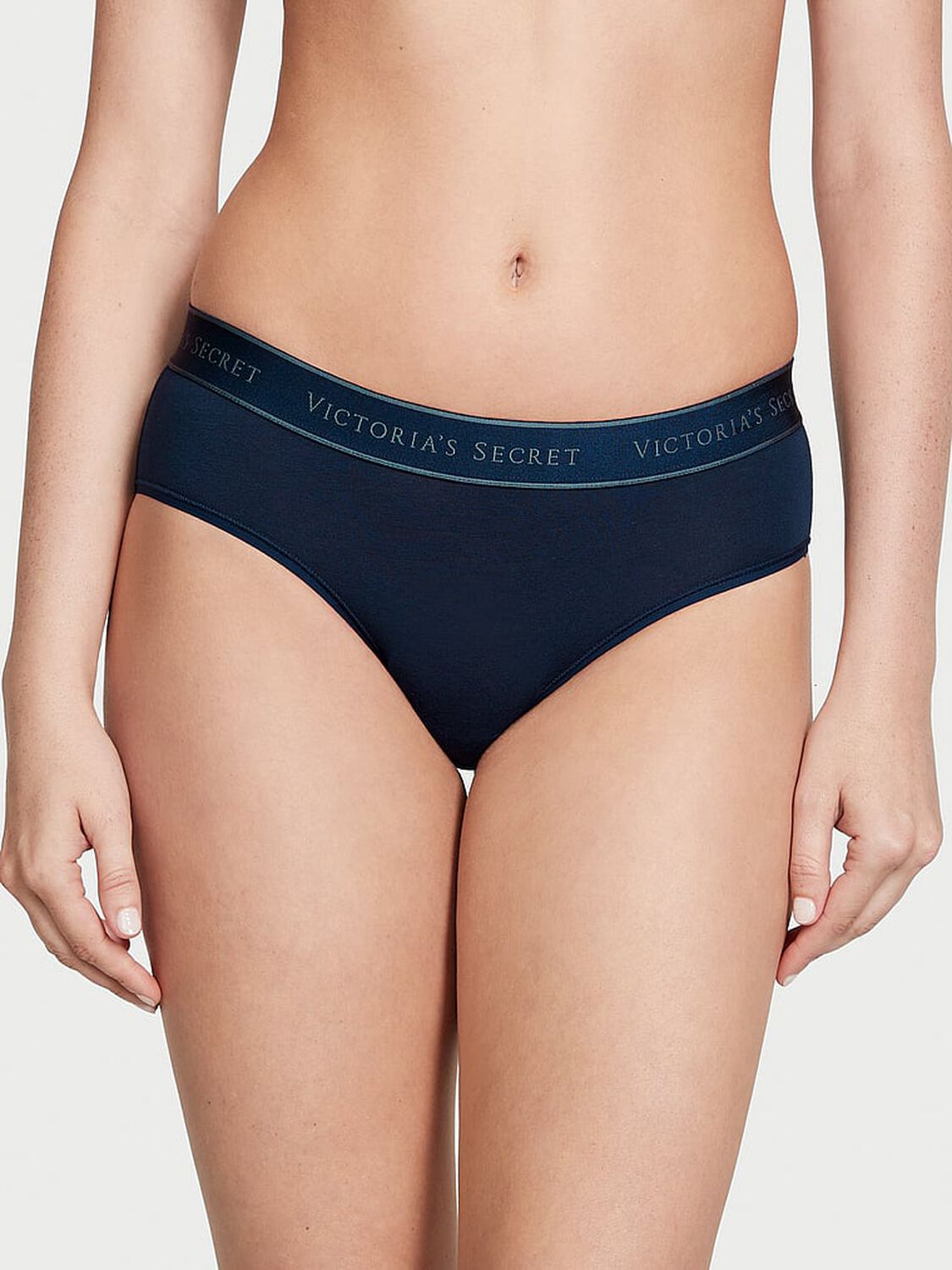 vs Cotton Logo Cotton Hiphugger Panty Noir Navy 1 of 3 