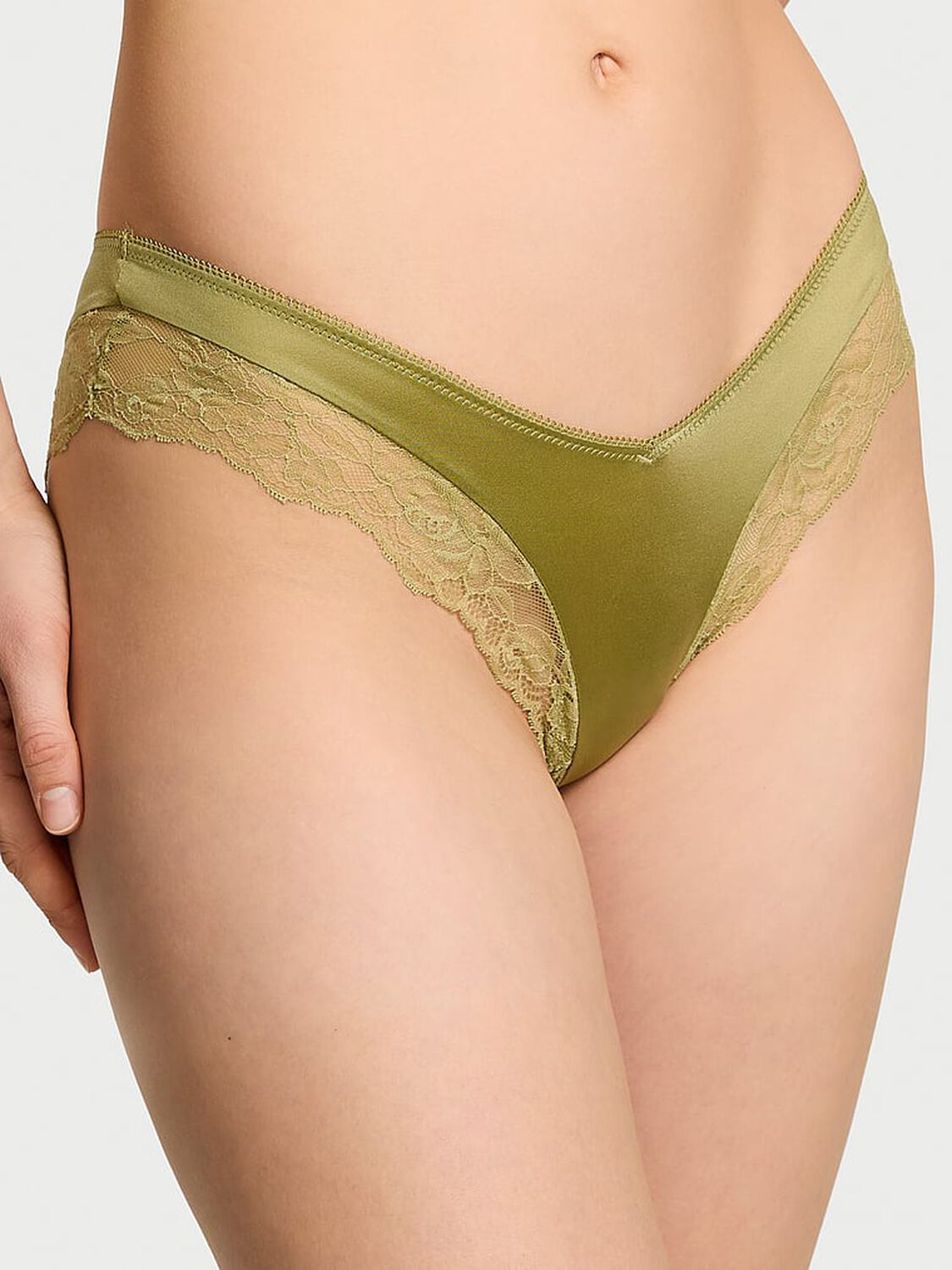 vs Very Sexy Rose Lace-Trim High-Leg Cheeky Panty Spanish Moss 3 of 3 