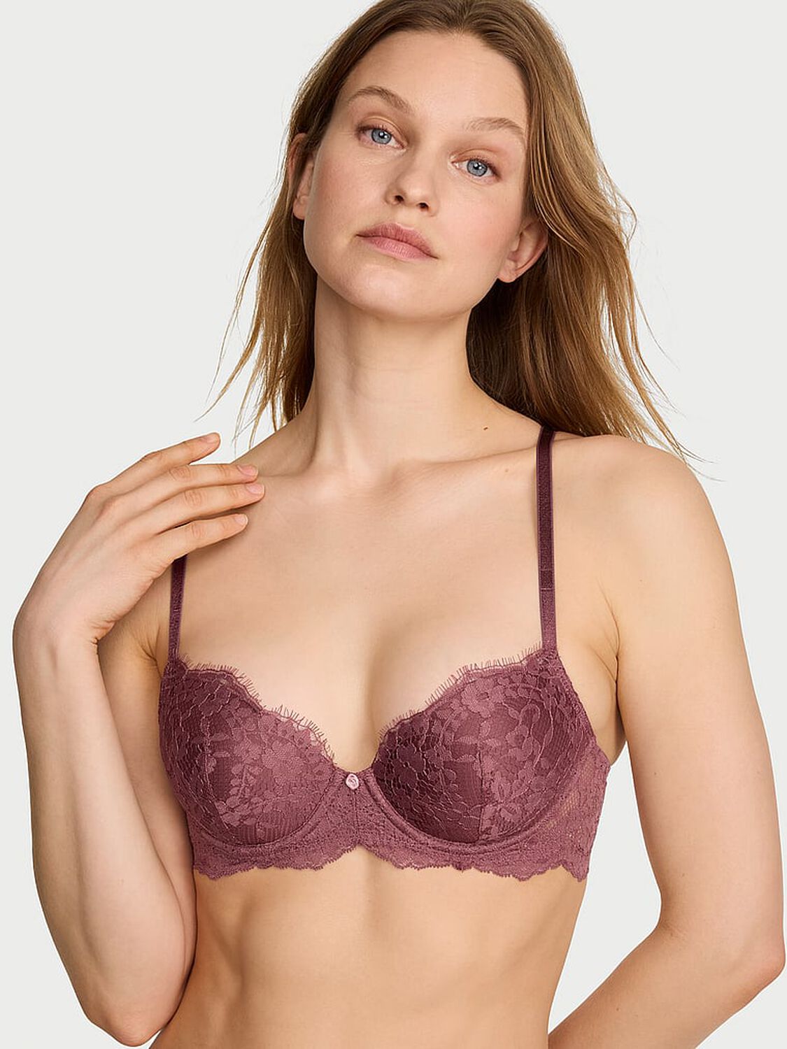 vs Dream Angels Lace Lightly Lined Classic Coverage Demi Bra Morning Rose 1 of 4 