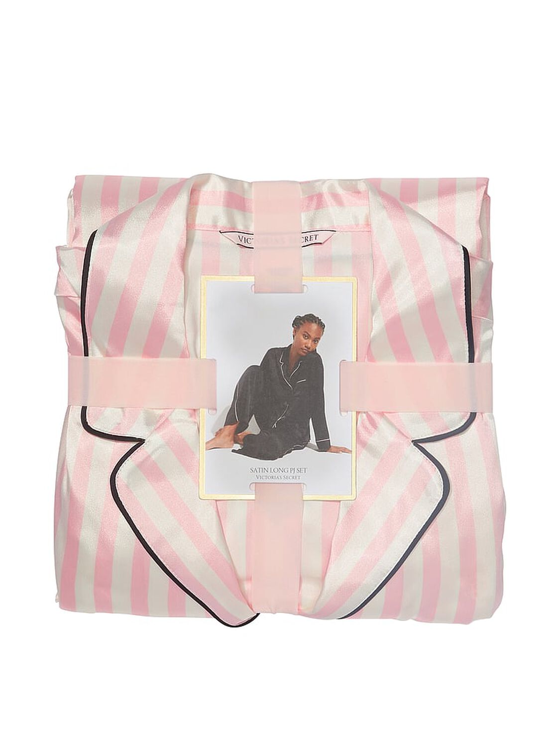 vs Victoria's Secret Satin Long Pajama Set Pink Iconic Stripe 4 of 5 
