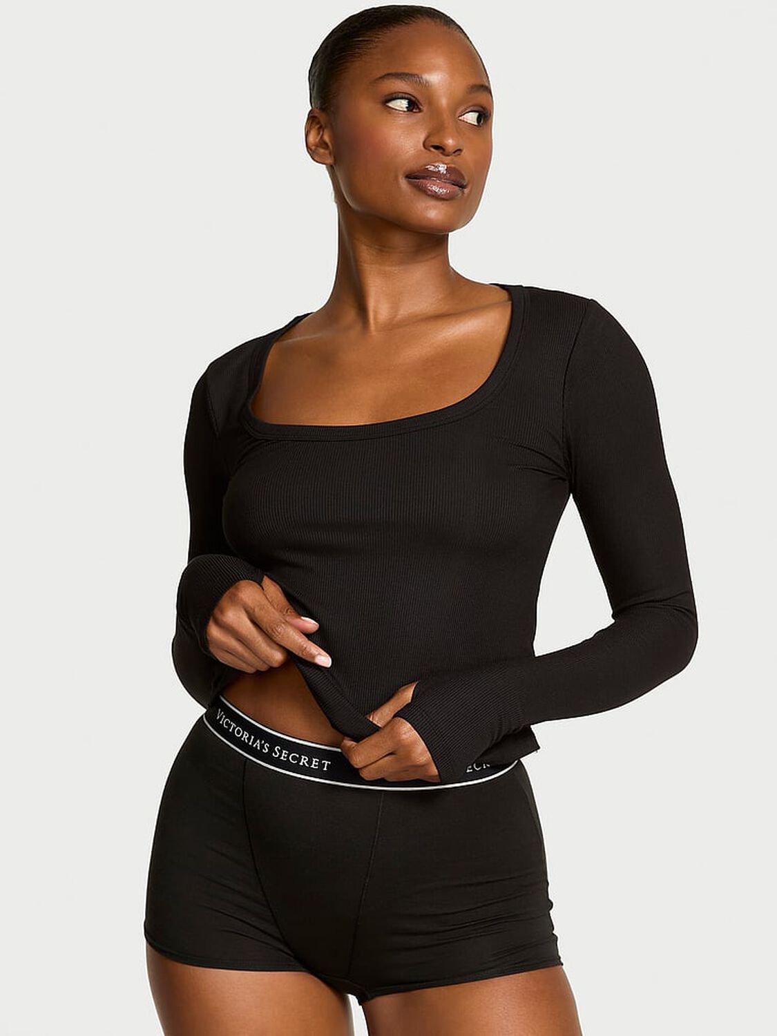 vs Angel Essentials VS Iconic Rib Long-Sleeve Tee Pure Black 1 of 3 