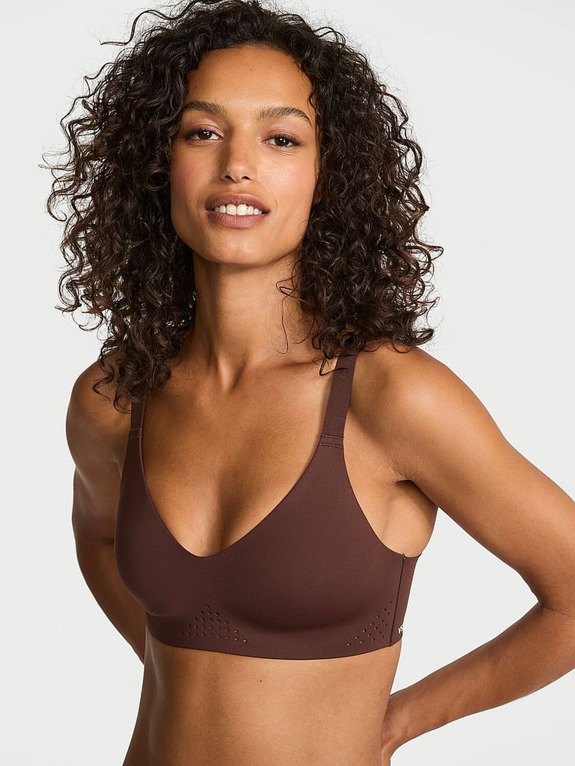 vs Vsx VSX Featherweight&trade; Medium V-Neck Sports Bra Ganache 1 of 3 