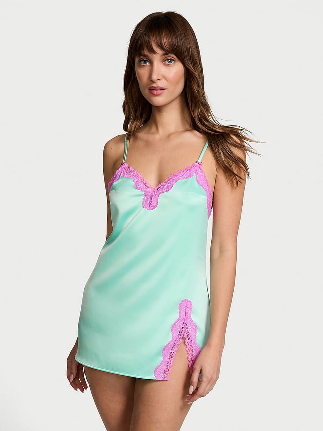 vs Victoria's Secret Tease Satin Lace-Trim Mini Slip Waterfall 1 of 4 
