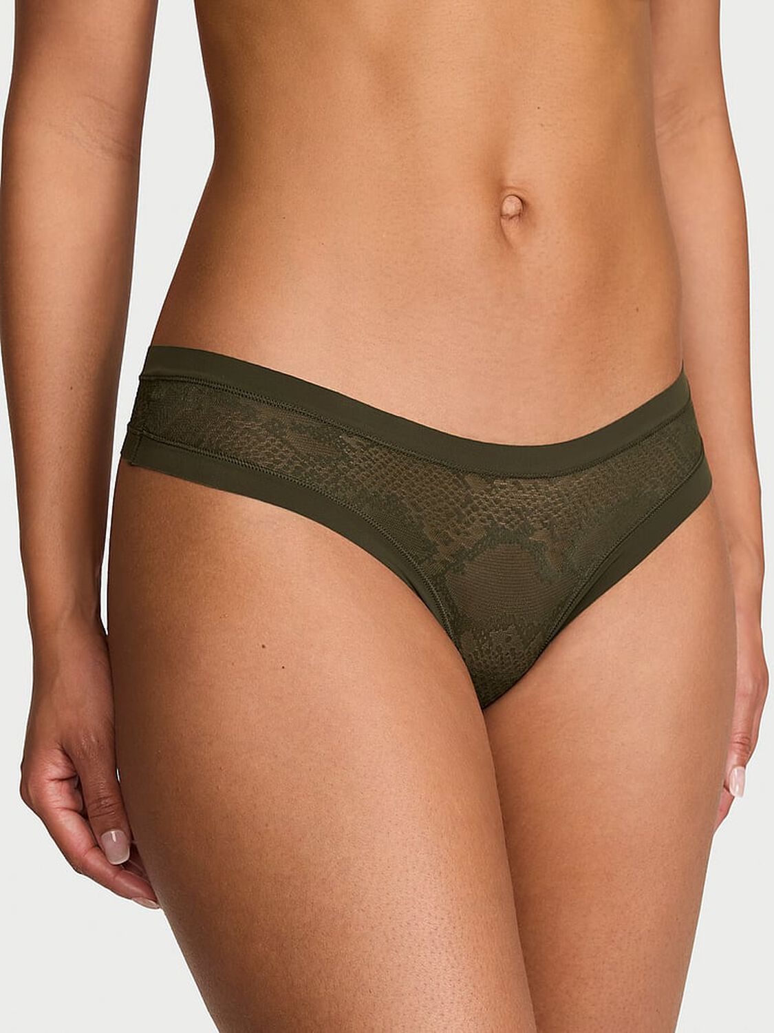vs No-Show No-Show Snake Mesh Thong Panty Olive 1 of 2 