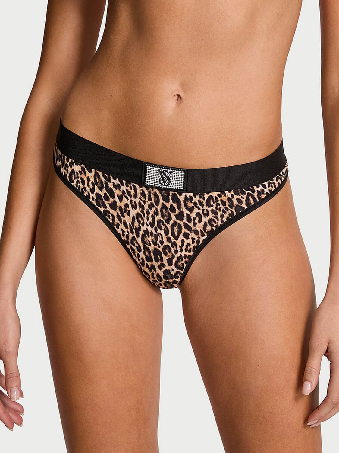 vs Cotton Logo Cotton Shine Patch Thong Panty Natural Leopard 2 of 2 