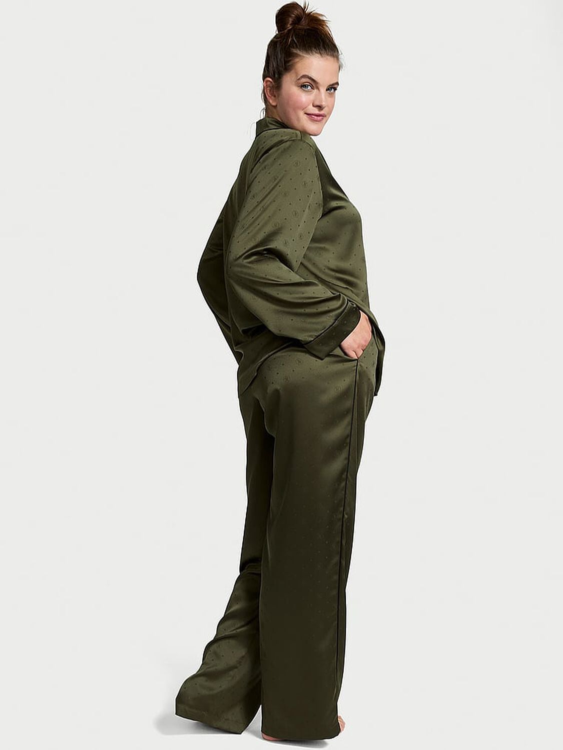 vs Victoria's Secret Satin Long Pajama Set Casual Olive 1 of 4 