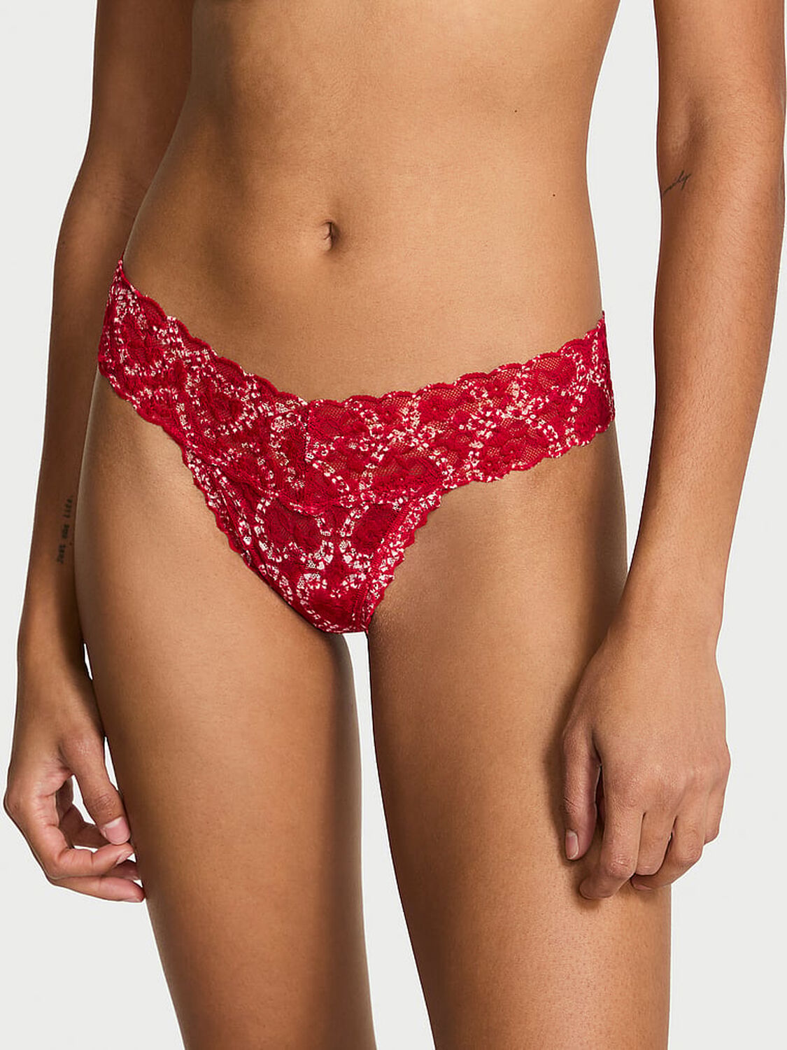 vs The Lacie Lace Thong Panty Varsity Red Heart Lace 1 of 3 