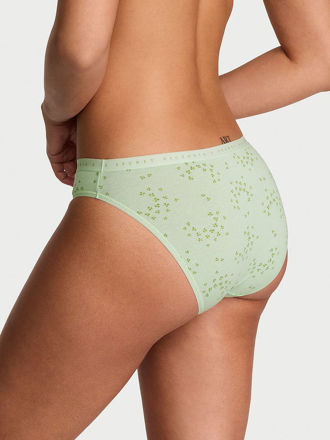 vs Victoria's Secret Stretch Cotton Bikini Panty Mint Scattered Clovers 2 of 3 