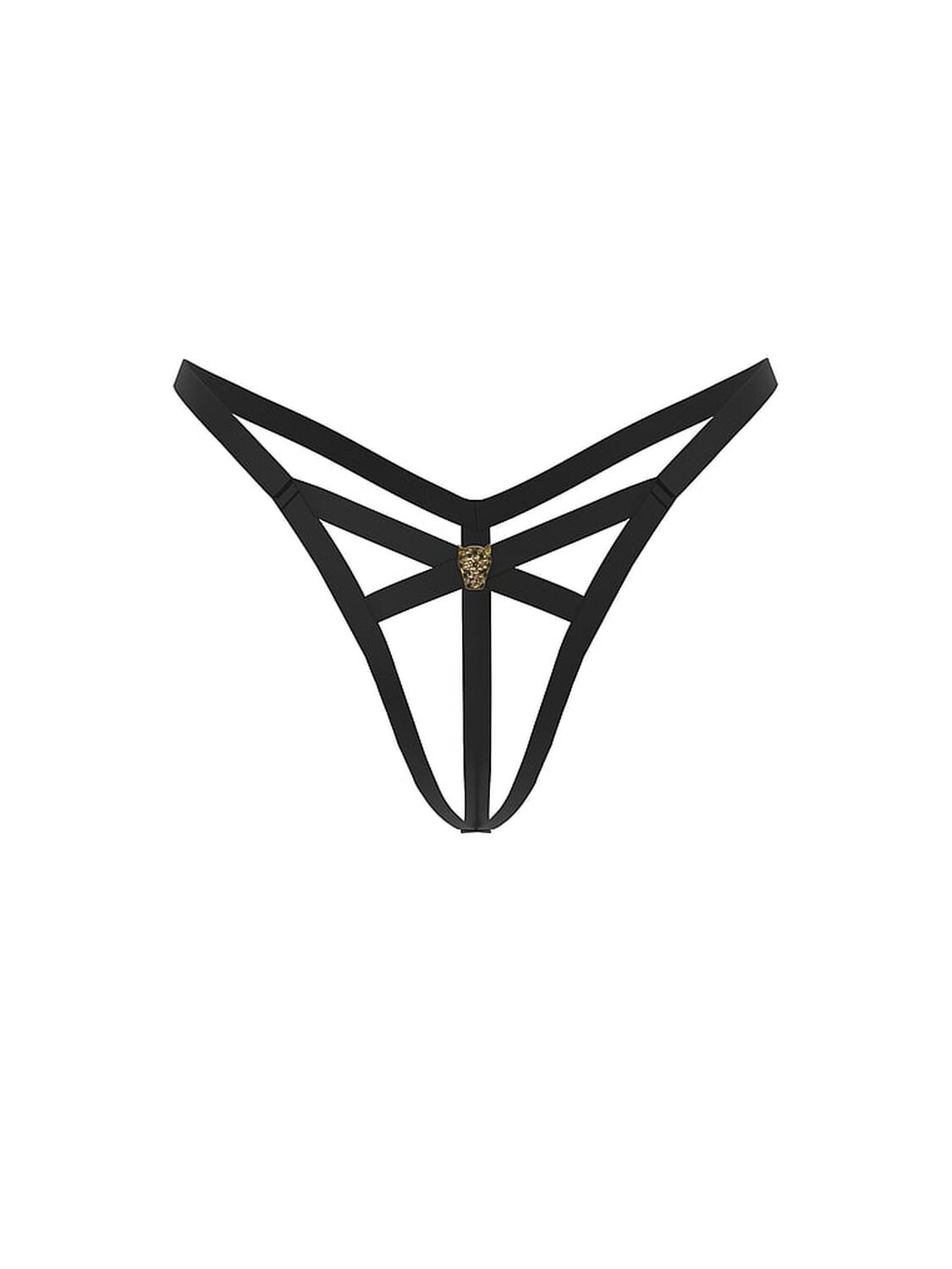 vs Very Sexy Shine Leo Hardware Strappy Crotchless V-String Panty Black 3 of 3 