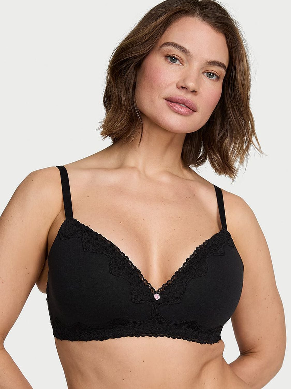 vs The T-Shirt Cotton Lace-Trim Lightly Lined Wireless Bra Black 1 of 3 