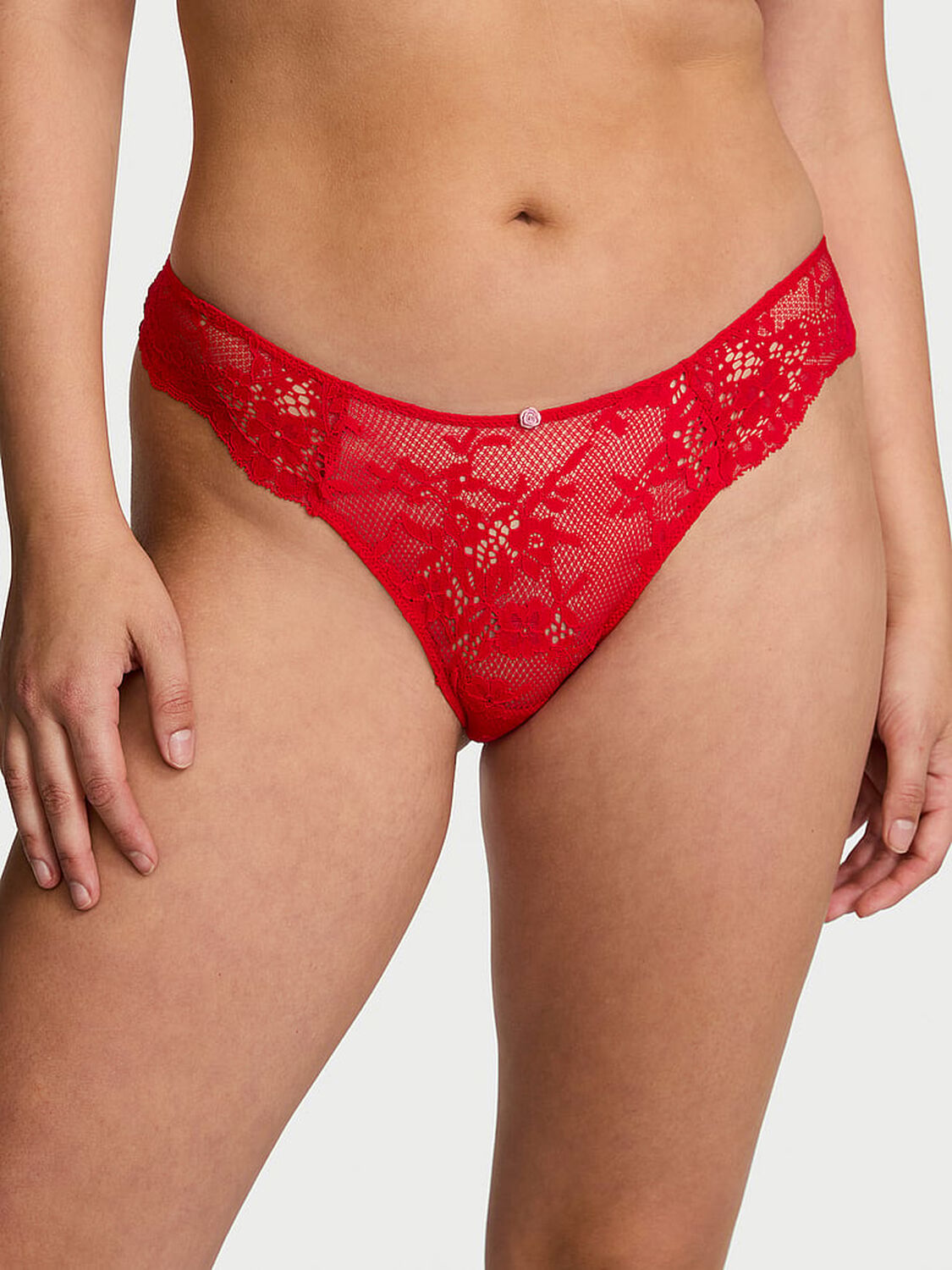 vs Dream Angels Twinkle Bow Lace Brazilian Panty Bright Vermillion 1 of 4 