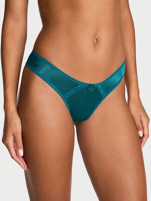 Sheer Shimmer Lace-Trim Brazilian Panty
