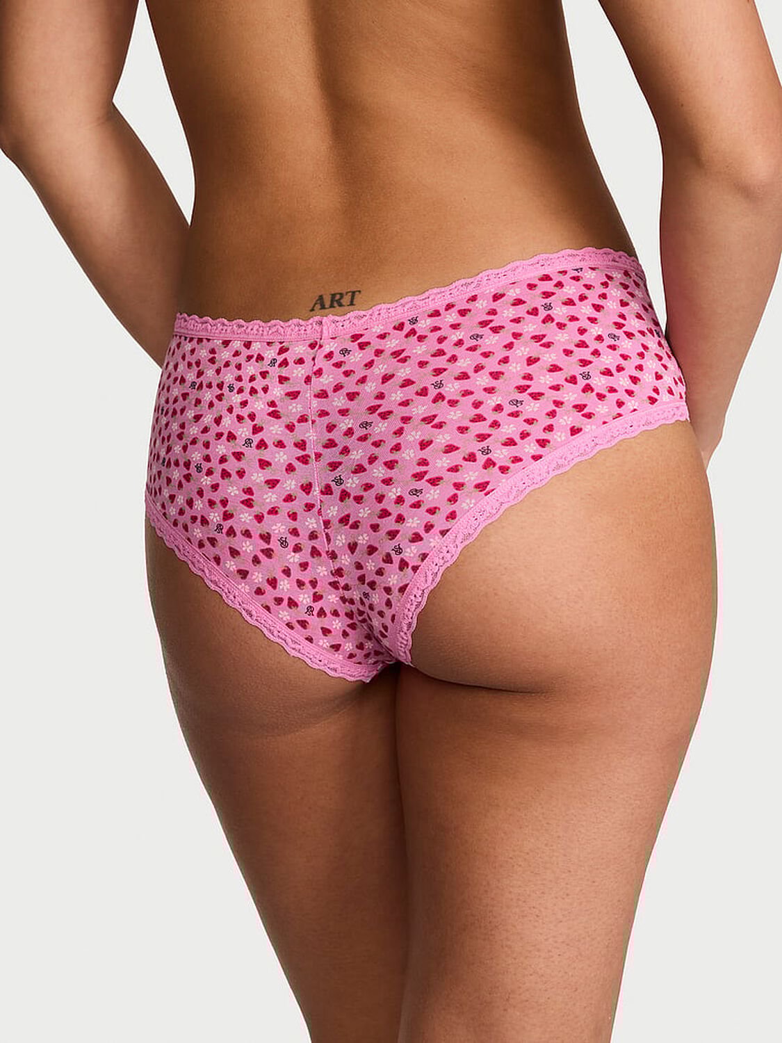 vs Lace Trim Cotton Lace-Waist Cheeky Panty Pink Sugar Strawberries 2 of 3 