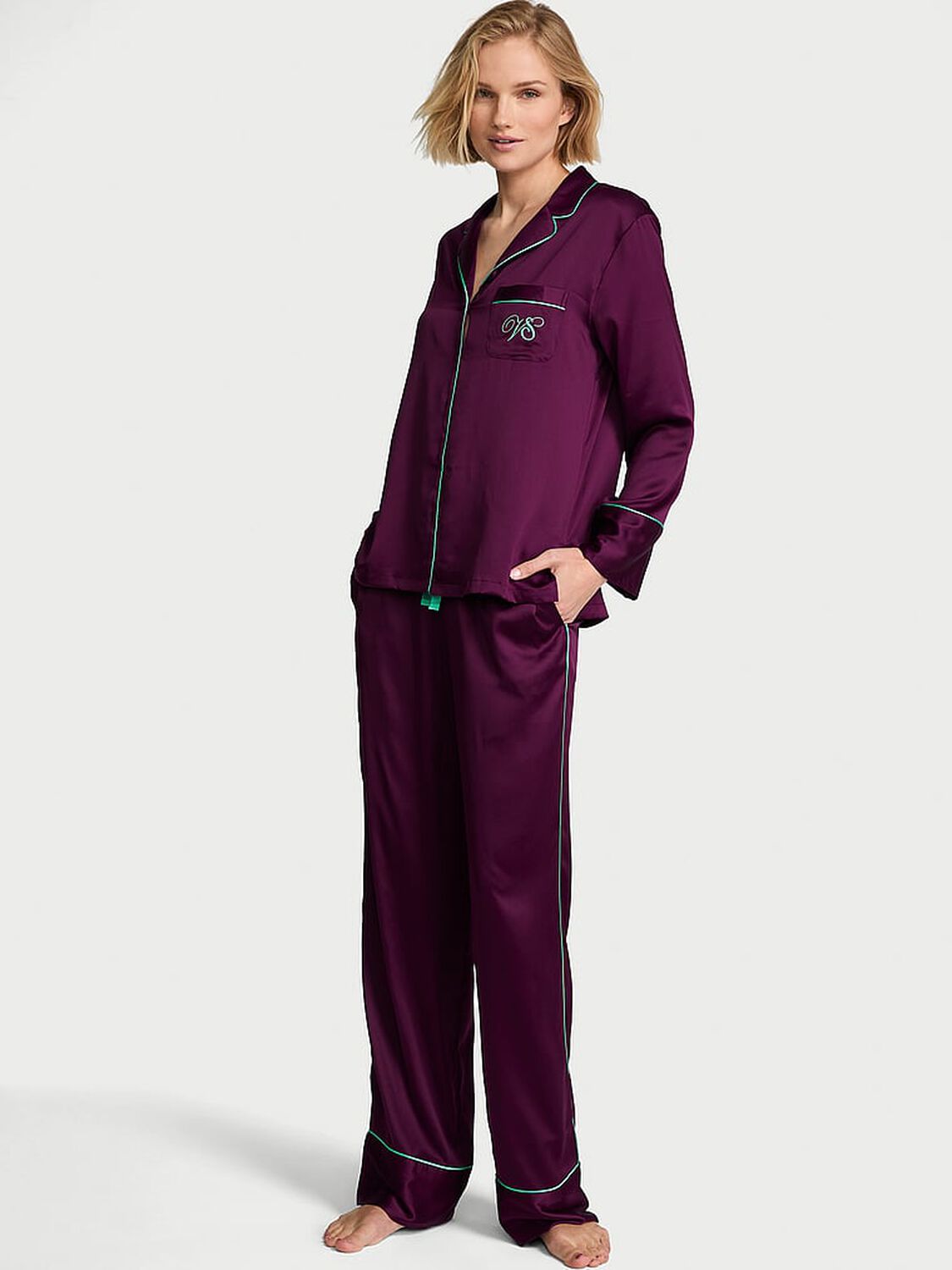 vs Victoria's Secret Signature Satin Long Pajama Set Party On 2 of 3 
