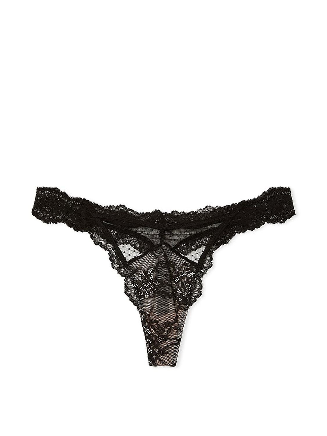 vs Dream Angels Lace & Mesh Thong Panty Black & Purest Pink 3 of 4 