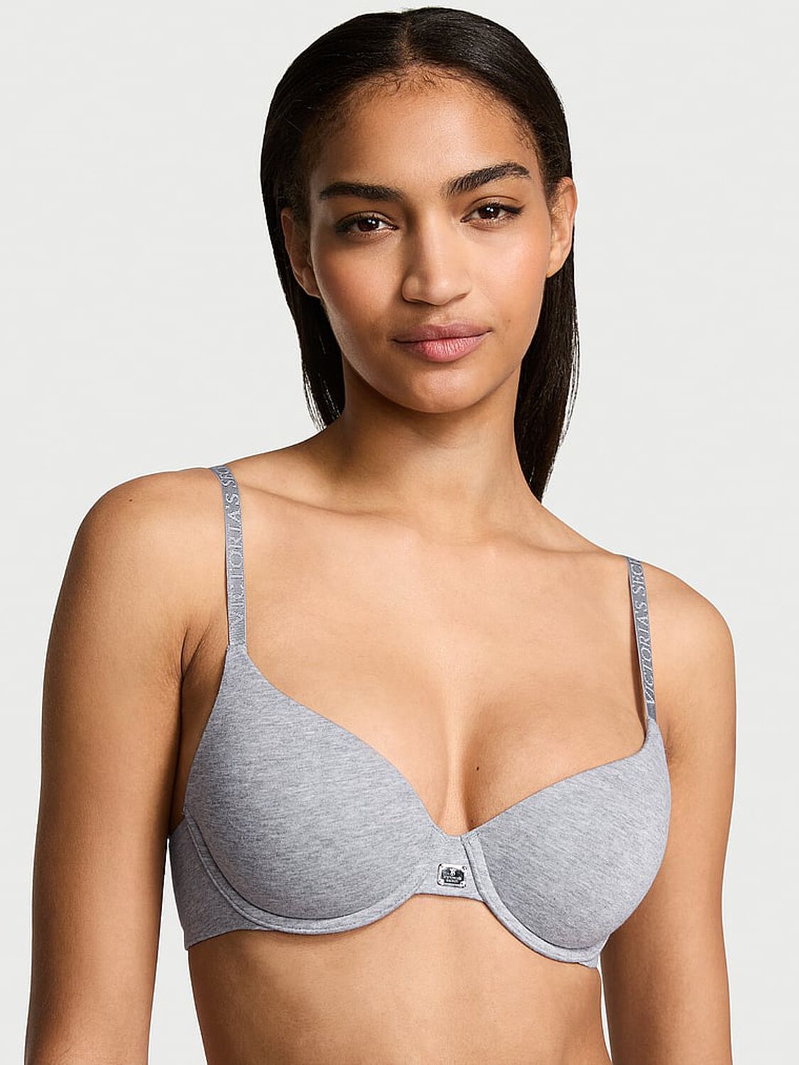 vs The T-Shirt Cotton Logo Hardware Lightly Lined Demi Bra Heather Grey 1 of 3 