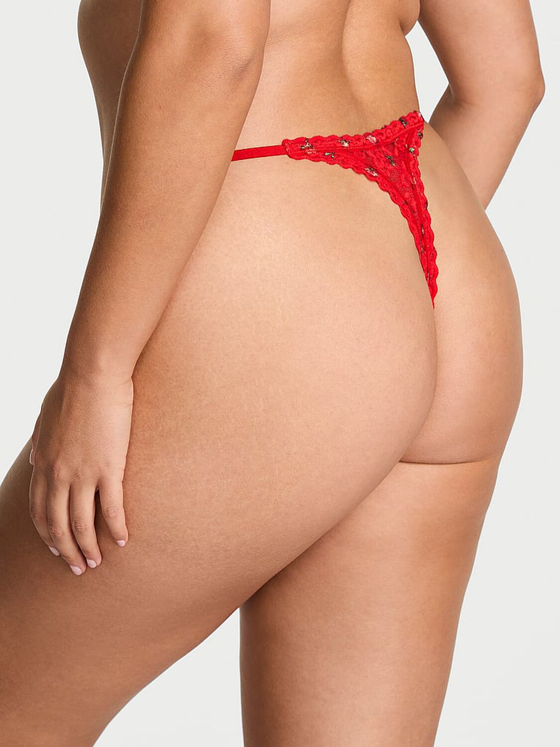 vs The Lacie Lace String Thong Panty Bright Vermillion Roses 2 of 2 