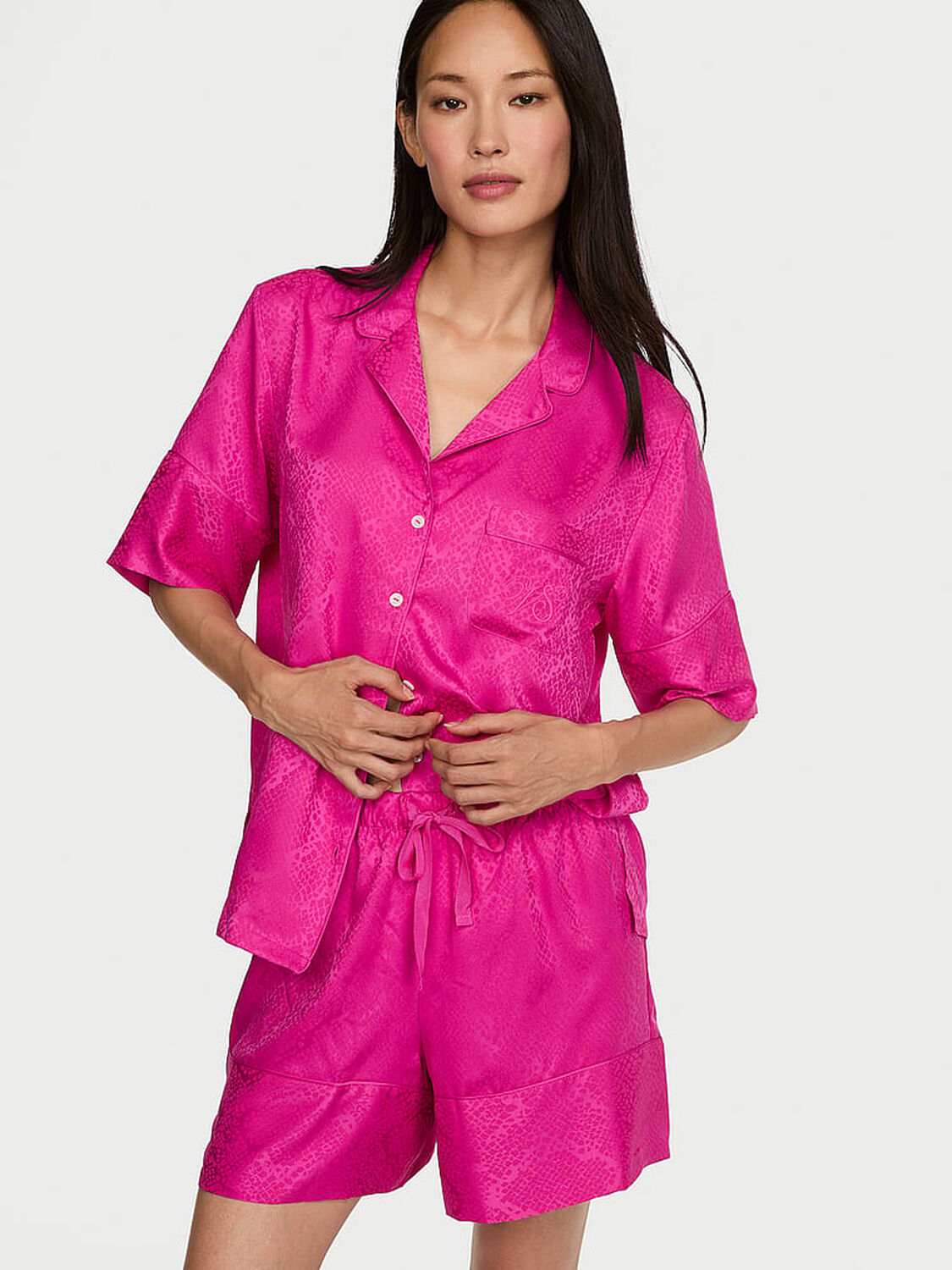 vs Victoria's Secret Signature Satin Short Pajama Set Pink Fire 1 of 3 