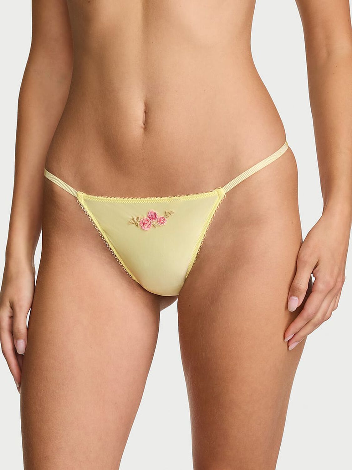 vs Dream Angels Sweet Melody Motif Satin V-String Lemonade 1 of 3 