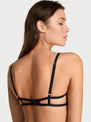 Tease Heart Embroidery Strappy Open-Cup Demi Bra