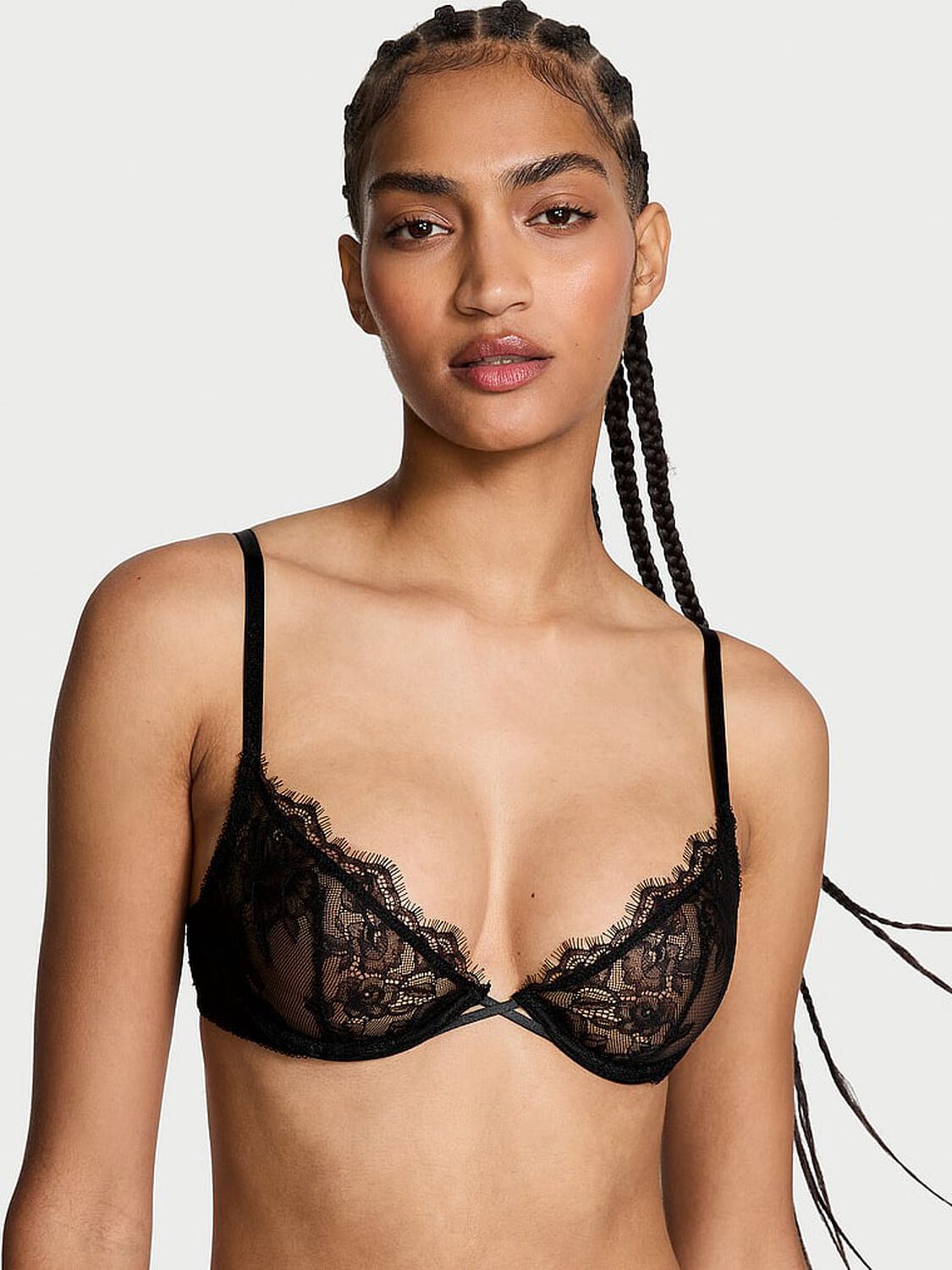 vs Very Sexy Rose Lace Unlined Low-Cut Demi Bra Black 1 of 4 