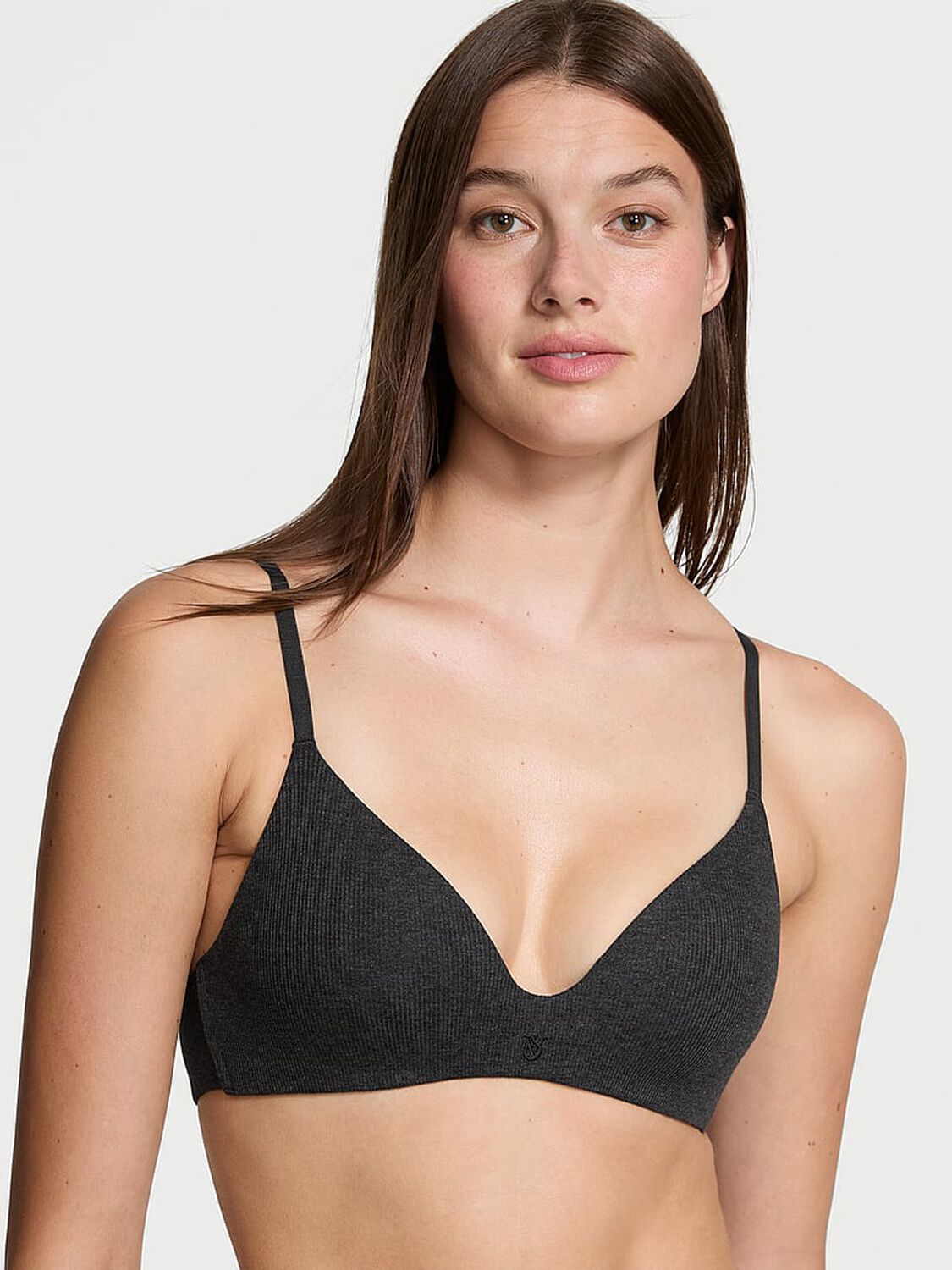 vs The T-Shirt Lightly Lined Wireless Ribbed Cotton Bra Charcoal Heather Grey 1 of 3 