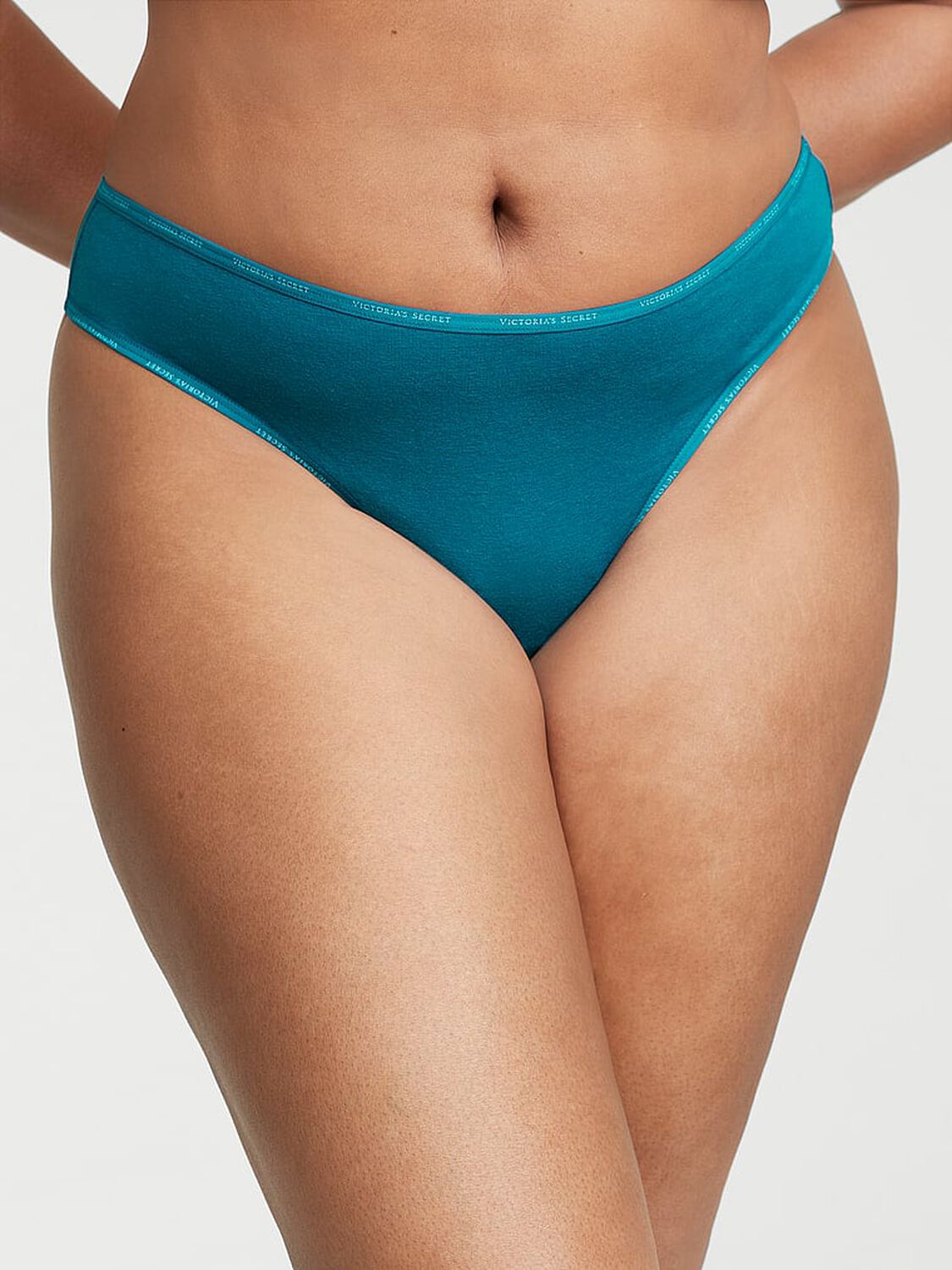 vs Cotton Logo Trim Cotton Thong Panty Evening Tide 1 of 4 
