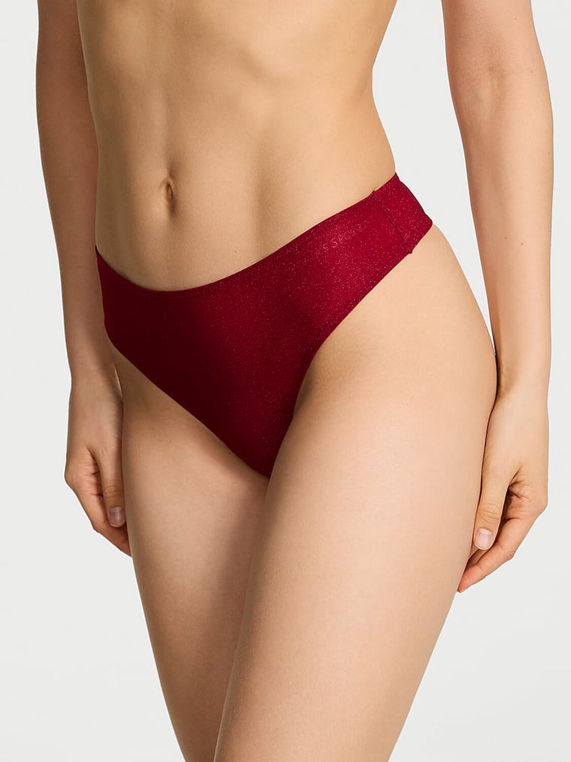 vs Body By Victoria Body by Victoria Flex Shimmer Mid-Rise Thong Panty Red Lacquer Shimmer 1 of 4 