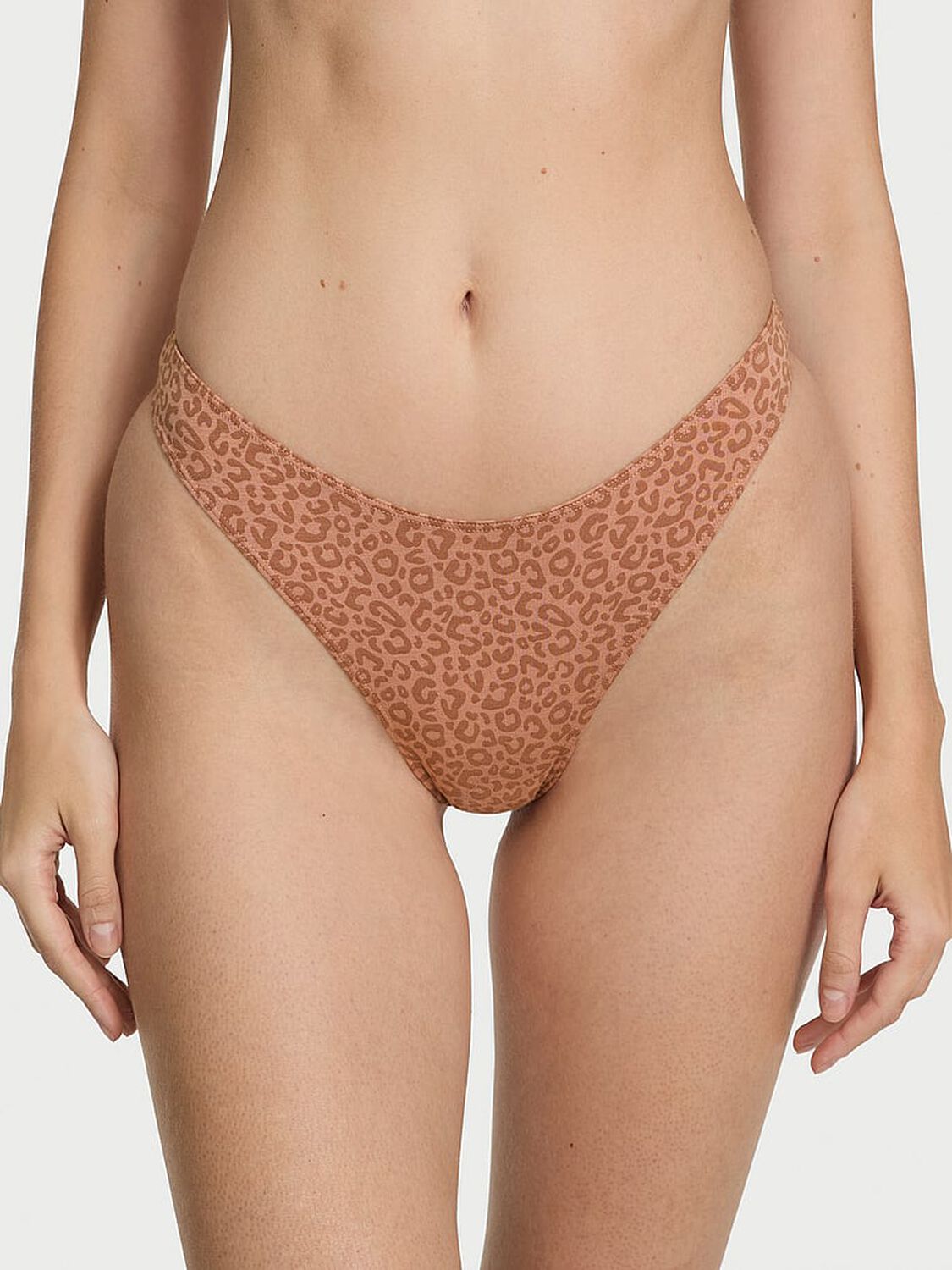 vs Victoria's Secret Body by Victoria Stretch Cotton High-Leg Scoop Thong Panty Desert Blush Leopard 1 of 2 