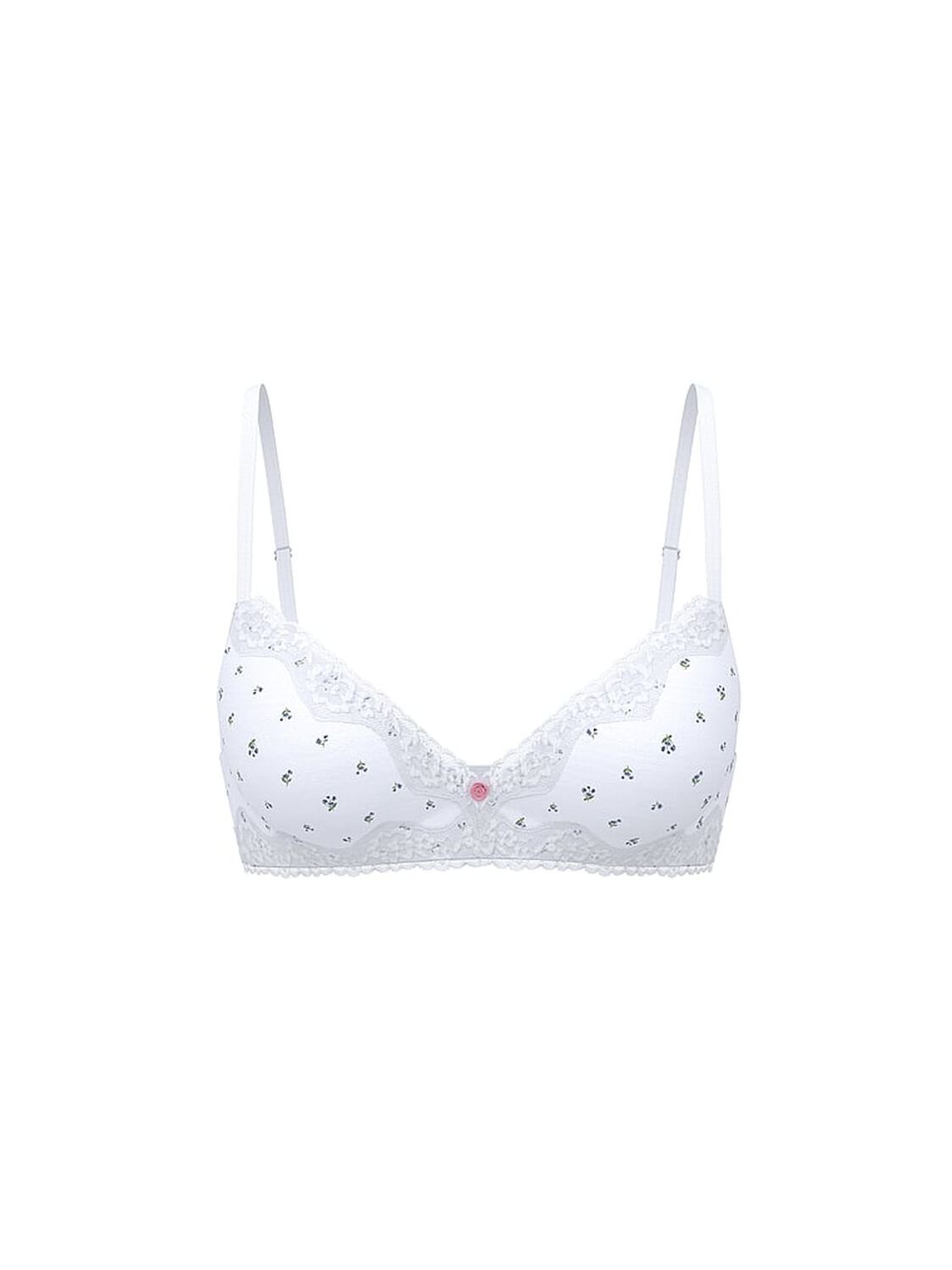 vs The T-Shirt Cotton Shadow Stripe Lace-Trim Lightly Lined Wireless Bra White Floral 3 of 3 