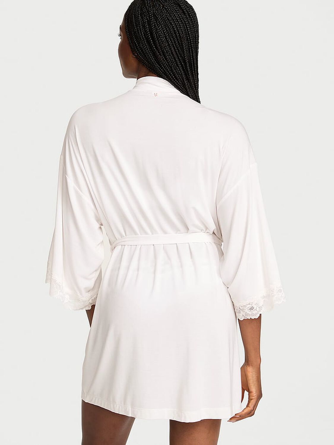 vs Victoria's Secret SoSoft&trade; Modal Lace-Trim Bridal Short Robe Coconut White 2 of 3 