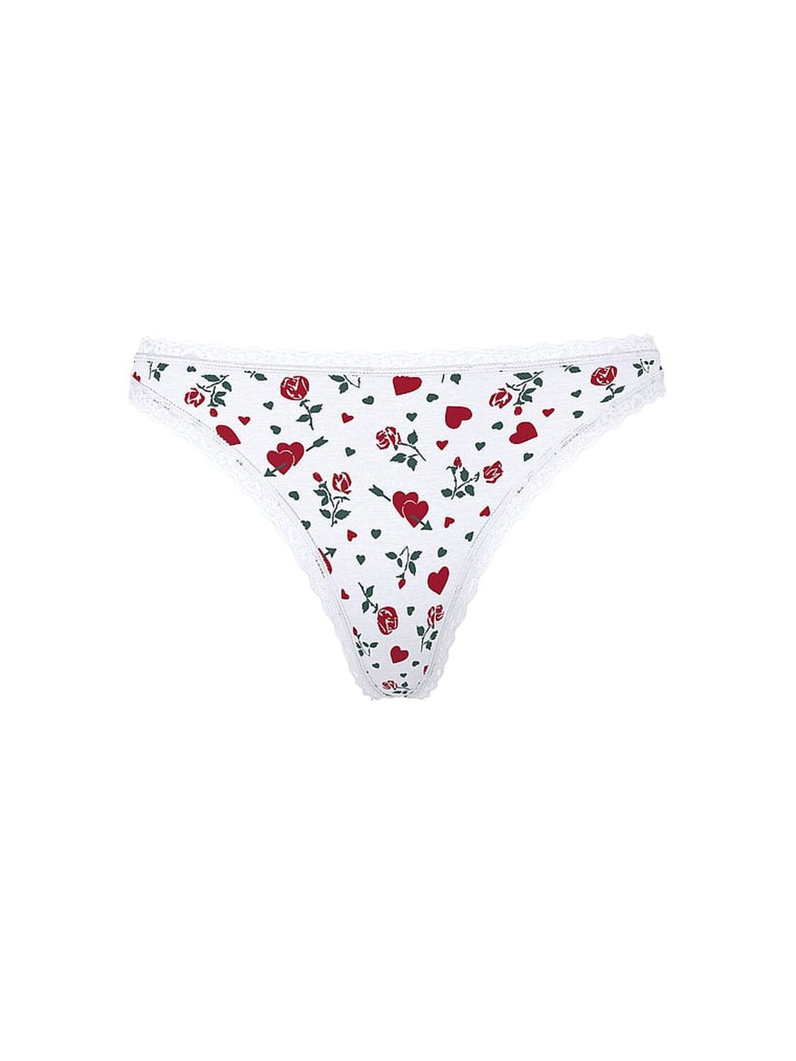 vs Lace Trim Cotton Lace-Waist Thong White Roses 3 of 3 
