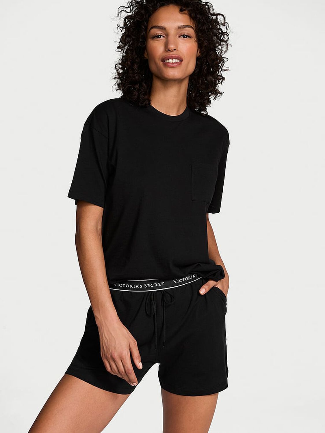 vs Victoria's Secret 100% Cotton Short Pajama Set Black 1 of 3 