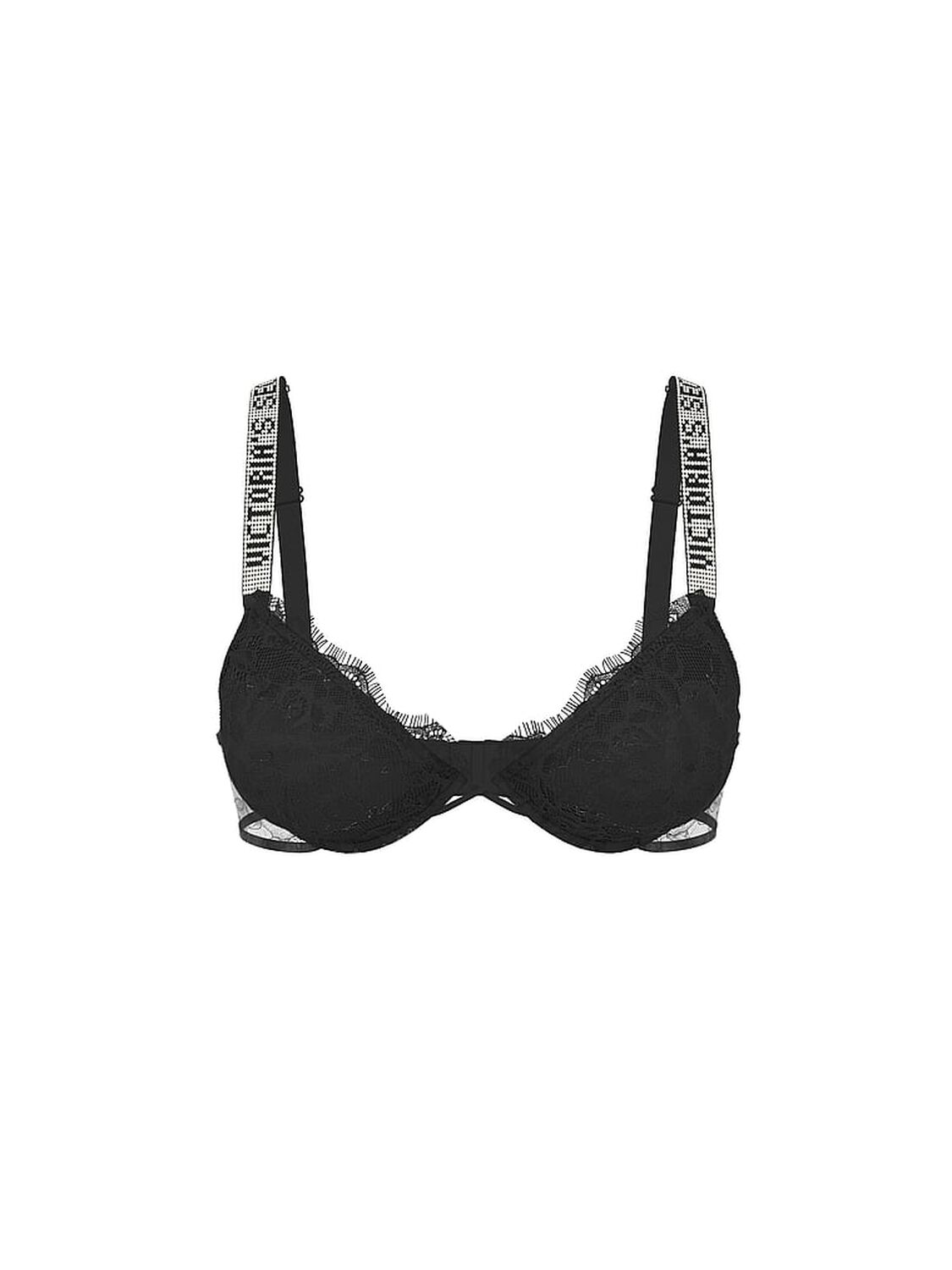 vs Very Sexy Shine Strap Rose Lace Lightly Lined Low-Cut Demi Bra Black 3 of 7 