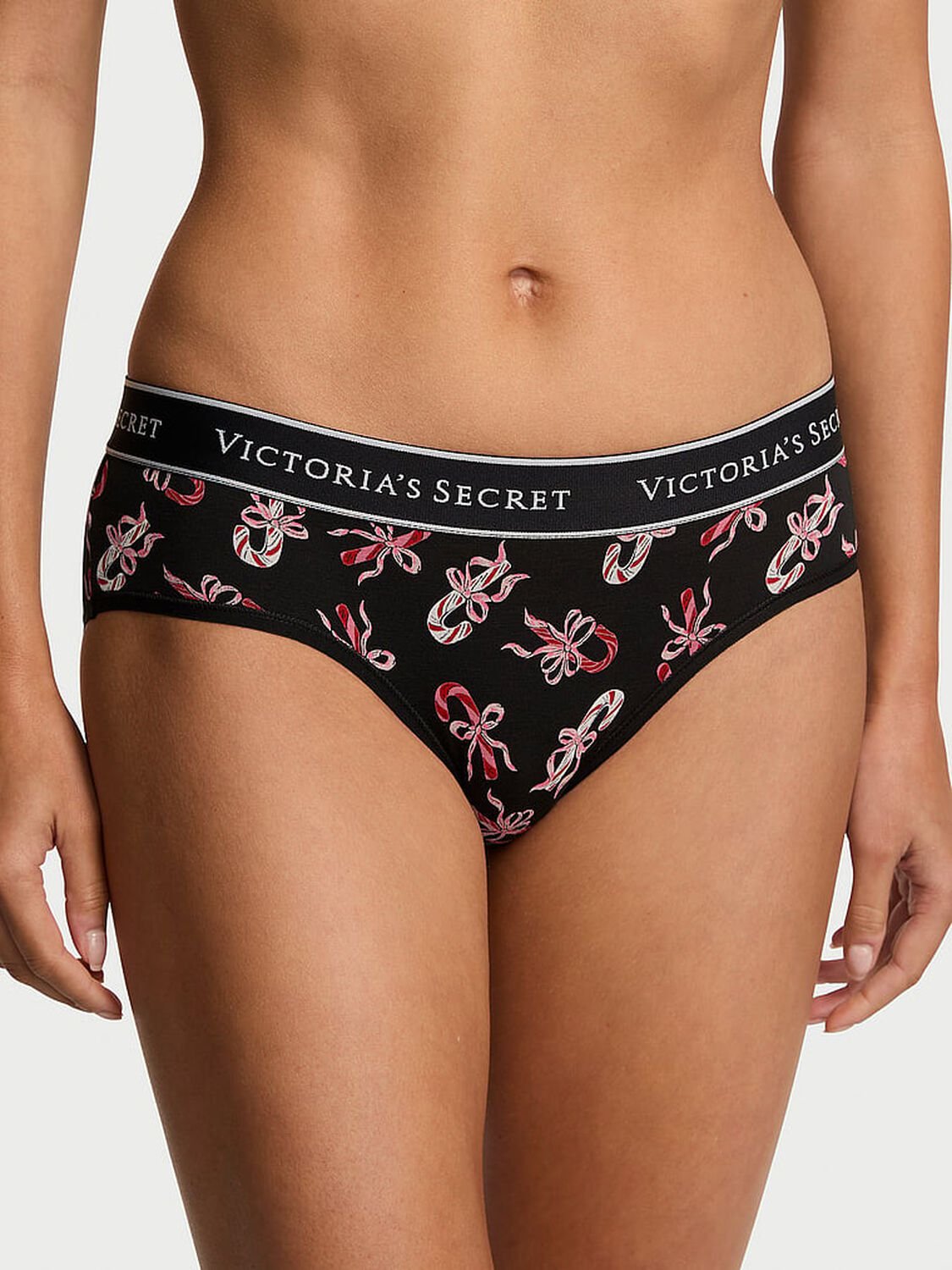 vs Cotton Logo Cotton Hiphugger Panty Black Candy Canes 2 of 2 