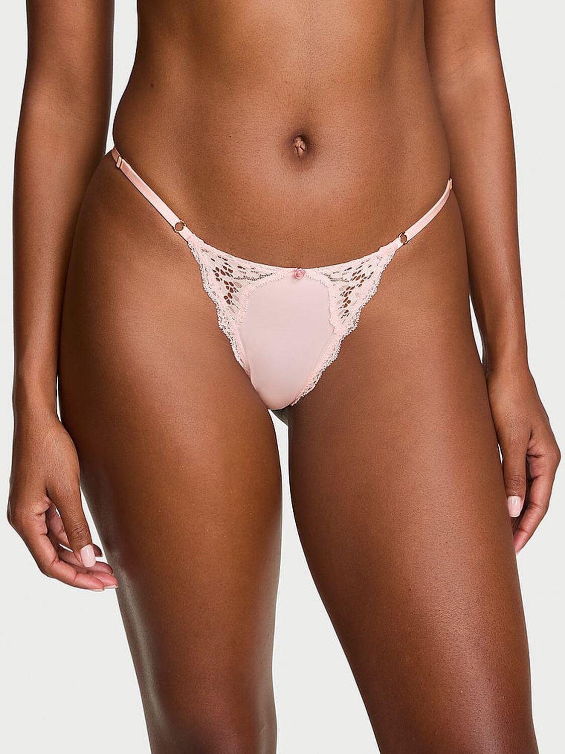 vs Dream Angels Lace-Trim Adjustable V-String Panty Angel Pink 1 of 3 