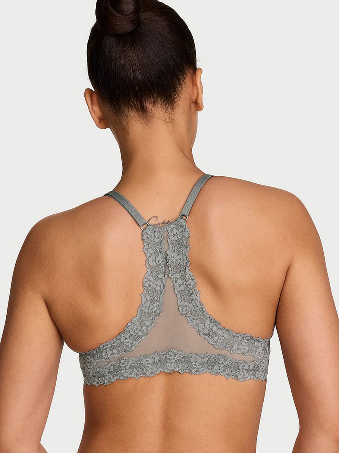 vs Body By Victoria Lightly Lined Lace Racerback Demi Bra Steel Grey 2 of 4 