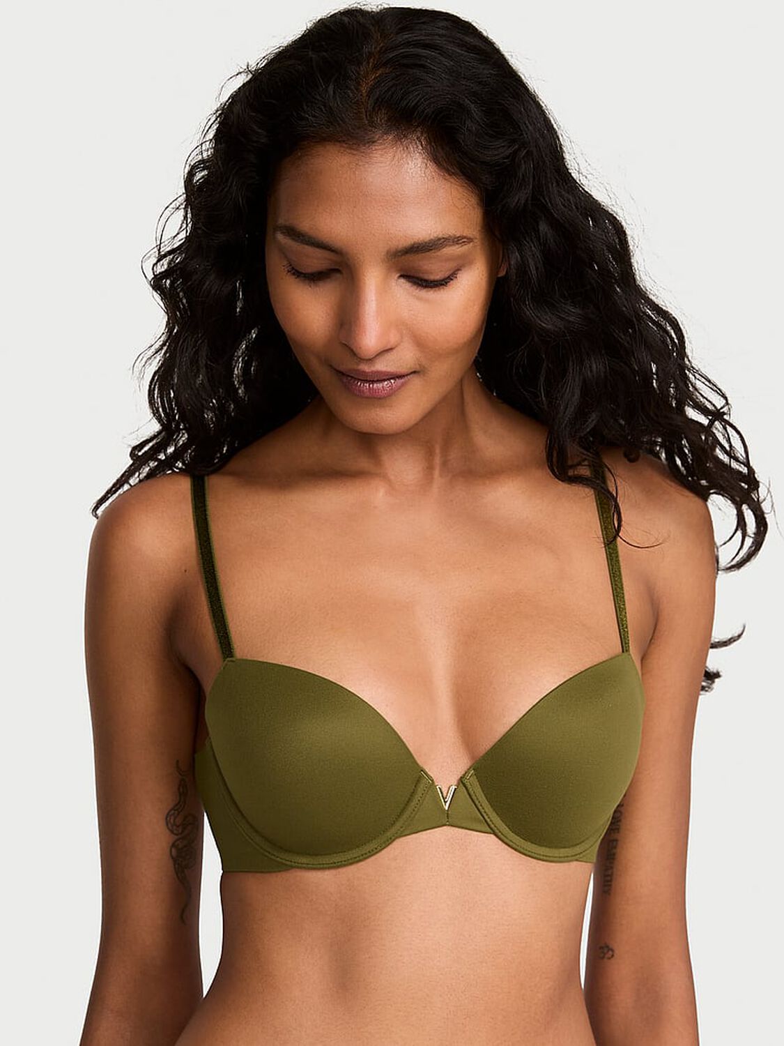 vs Dream Angels Lightly Lined Plunge Demi Bra Green Chameleon 2 of 2 