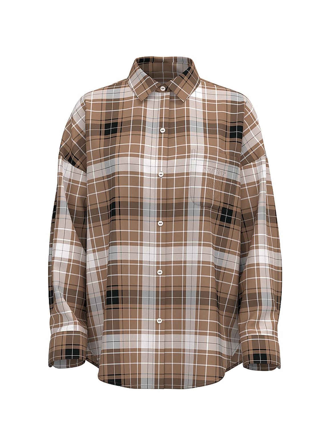 vs Victoria's Secret Modal-Cotton Button-Front Sleepshirt Toffee Bold Plaid 3 of 3 