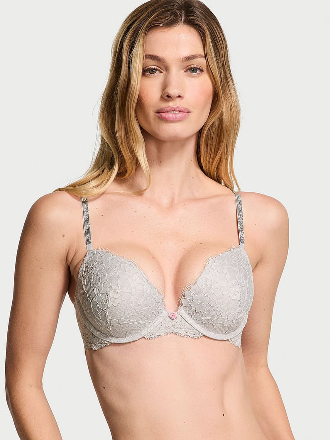 vs Dream Angels Twinkle Strap Lace Push-Up Bra Silver Pearl 1 of 4 