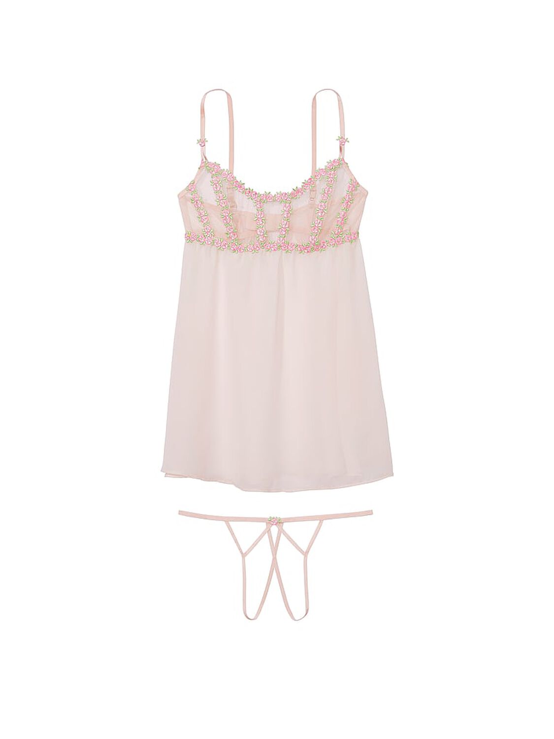 vs Very Sexy Rosebud Embroidery Unlined Corset Babydoll Set 3 of 3 