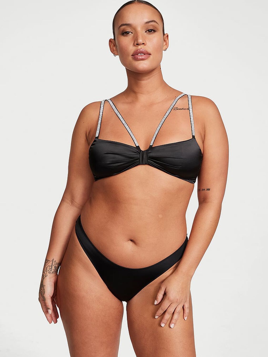vs Very Sexy Shine Bow Satin Open-Back Brazilian Panty Black 4 of 4 