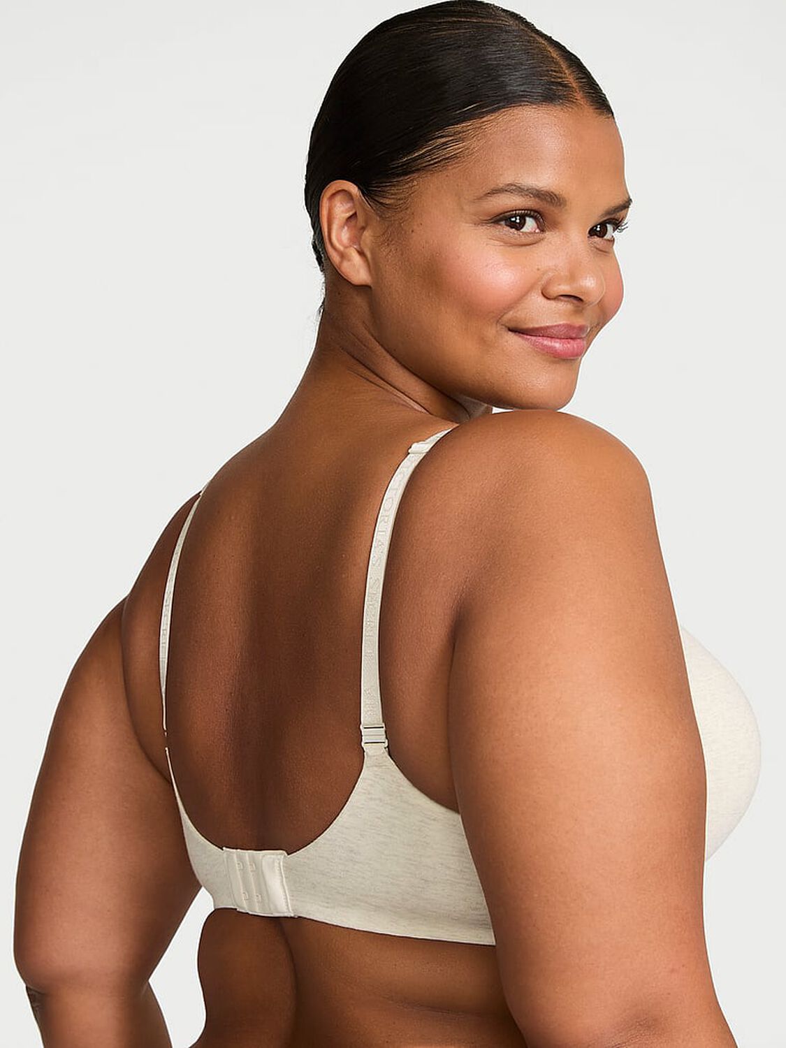 vs The T-Shirt Cotton Logo Hardware Perfect Shape Push-Up Bra Heather Natural 2 of 3 