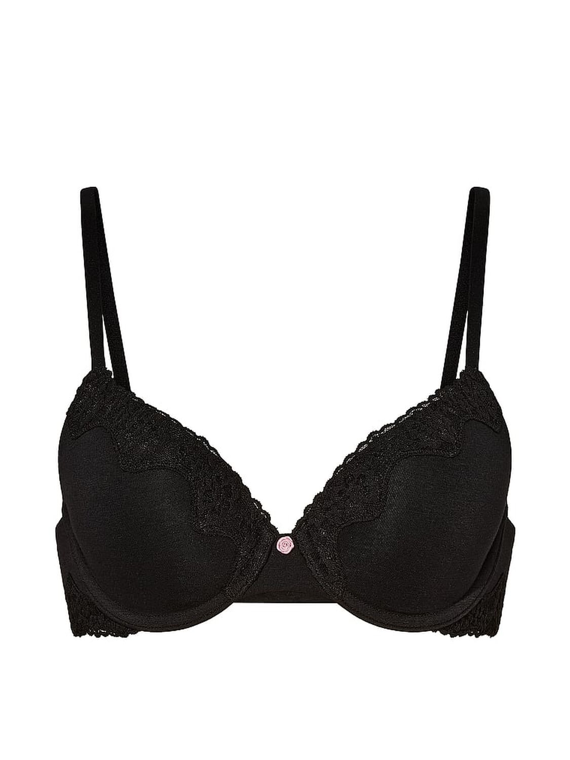 vs The T-Shirt Perfect Shape Cotton Lace-Trim Push-Up Bra Black 3 of 3 