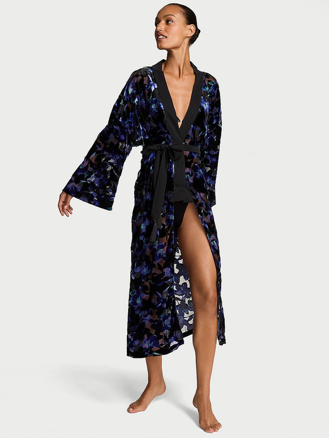 vs Very Sexy Electric Orchid Burnout Velvet Long Robe Electric Orchid Embroidery 1 of 2 