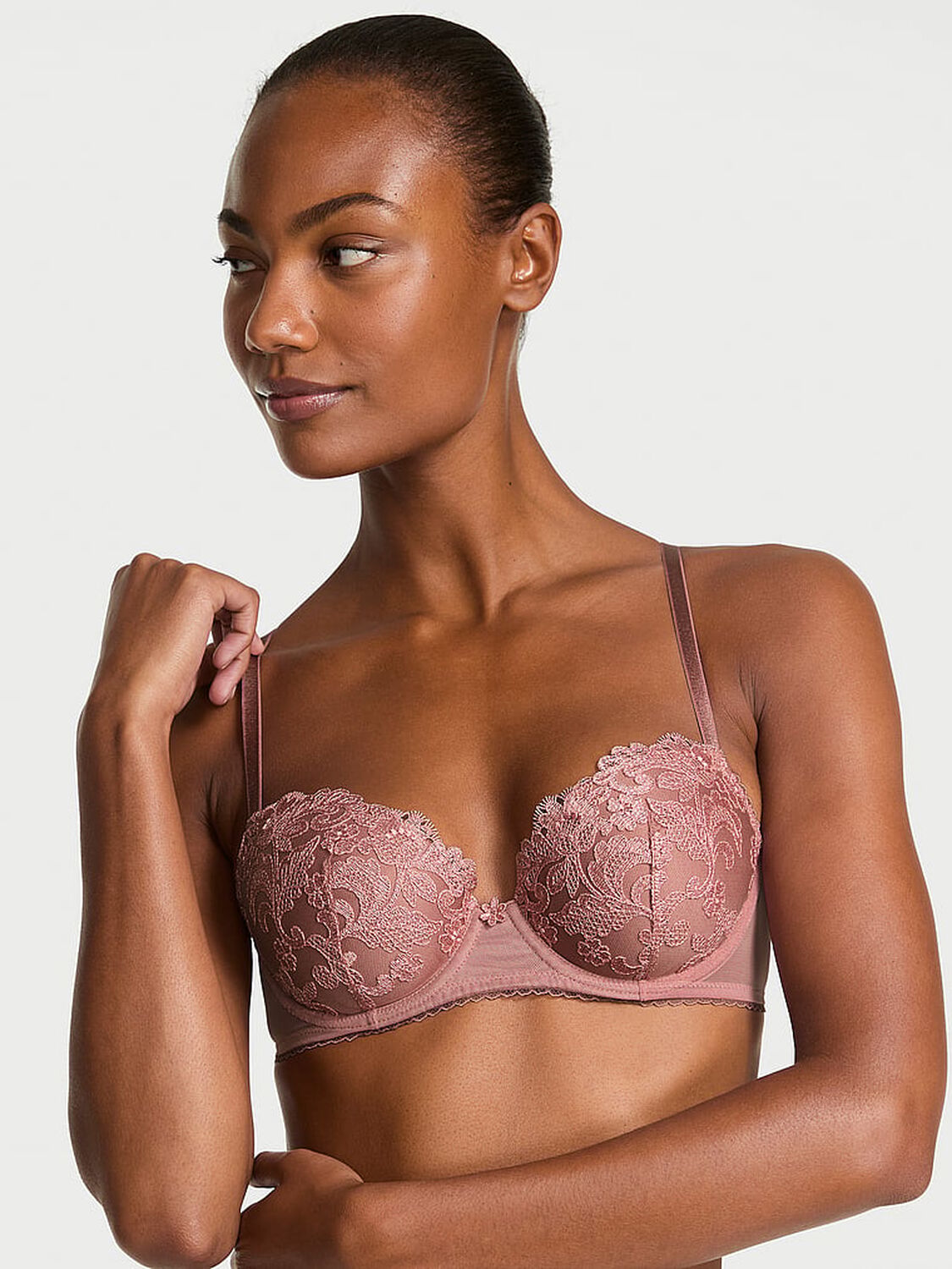 vs Dream Angels Vintage Blossom Embroidery Lightly Lined Demi Bra Nostalgia Rose 1 of 4 