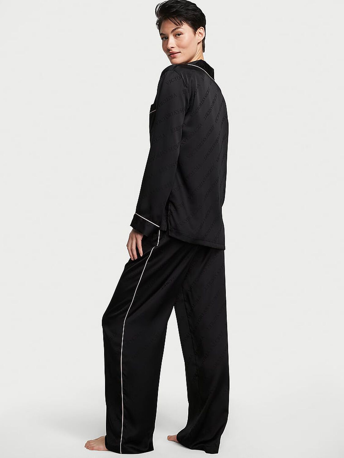 vs Victoria's Secret Satin Long Pajama Set Black 2 of 5 