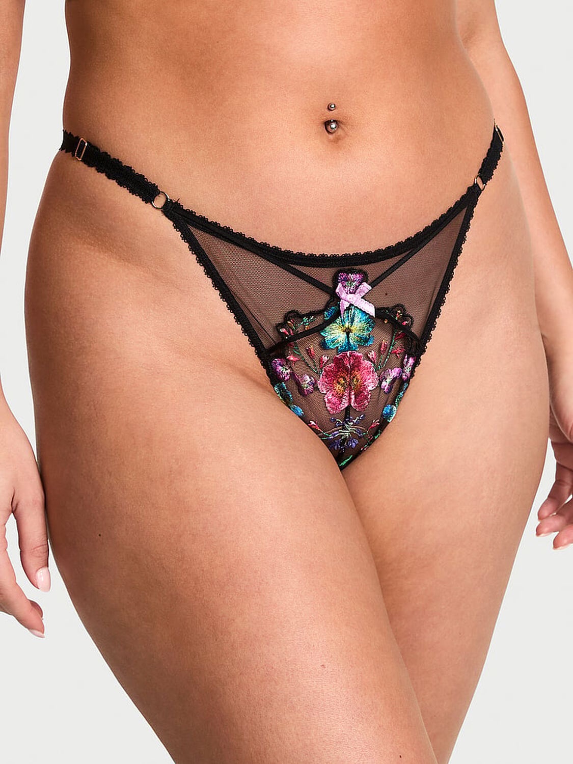 vs Very Sexy Dark Blossom Embroidery High-Leg Adjustable Thong Panty Dark Blossom 1 of 2 