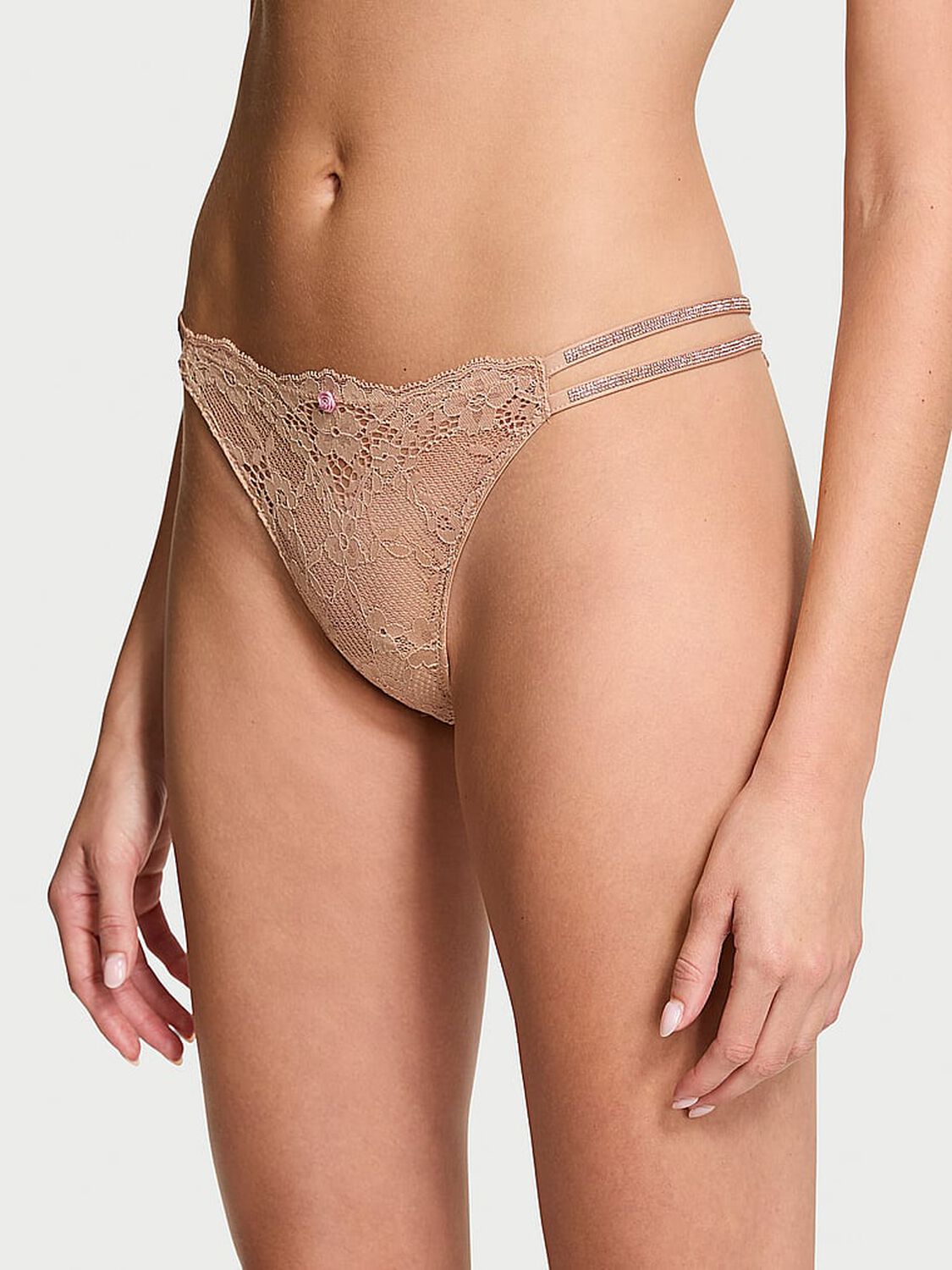 vs Dream Angels Twinkle Strap Lace Brazilian Panty Praline 1 of 4 
