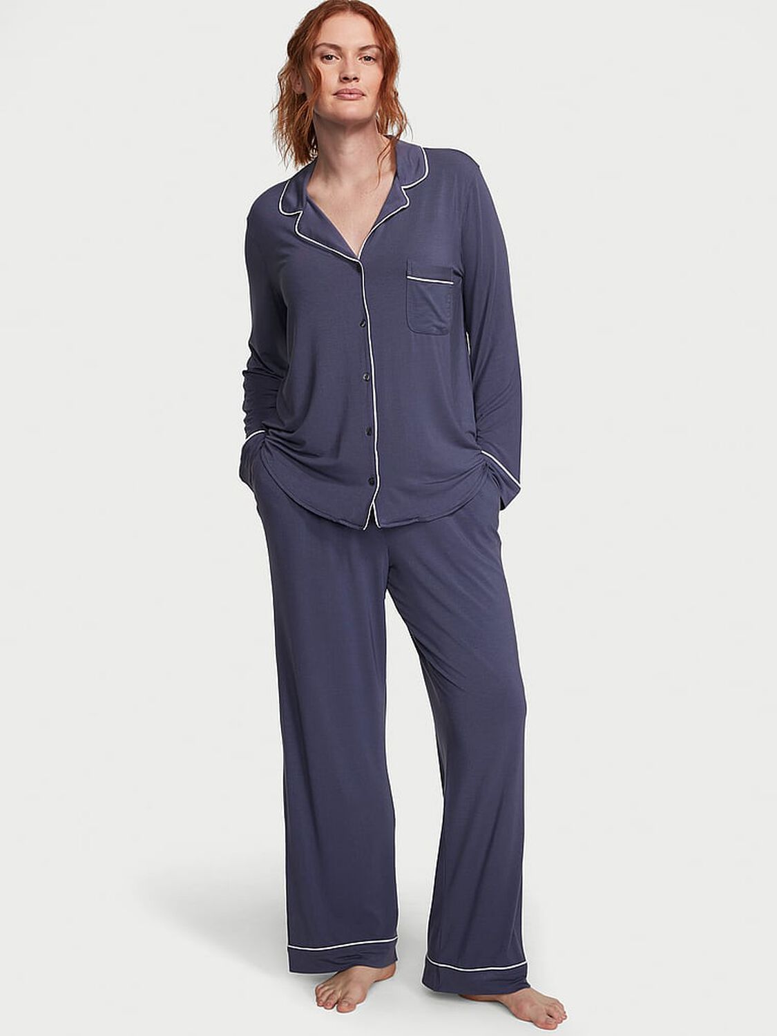 vs Victoria's Secret Modal Long Pajama Set Slate Blue 1 of 4 